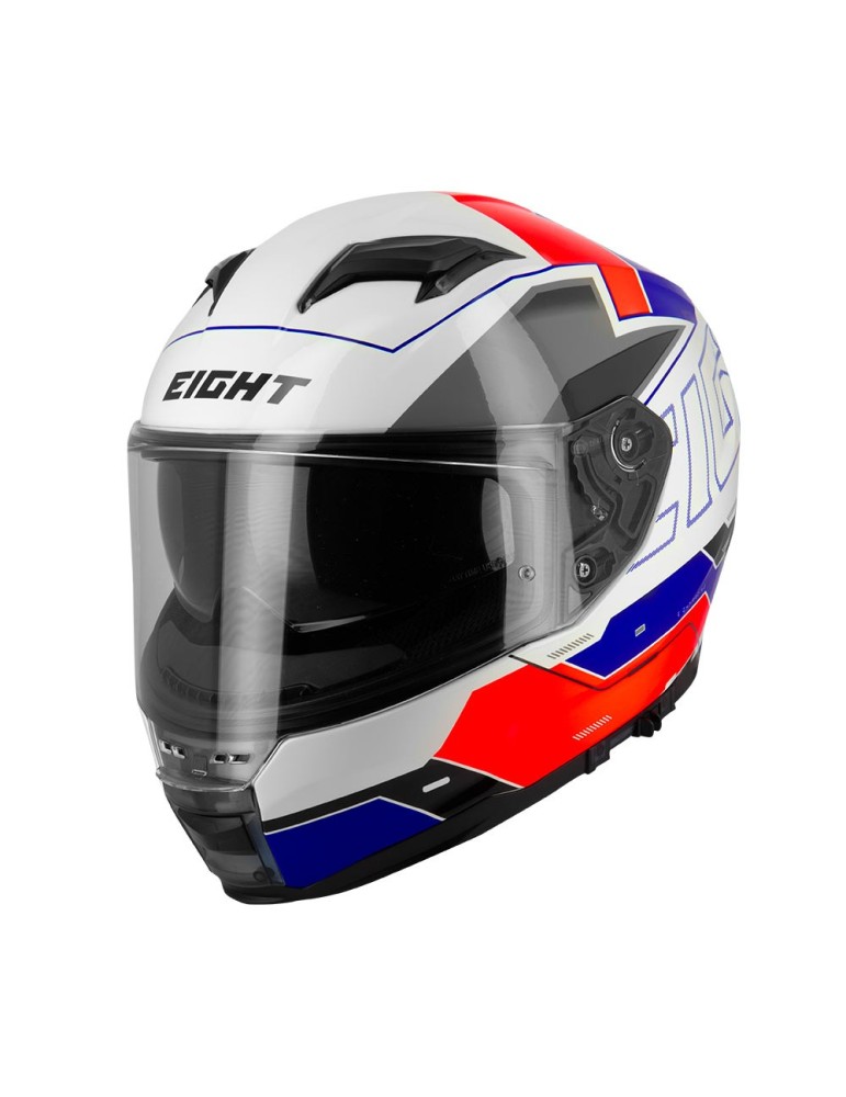Casco Eight blanco- azul -rojo